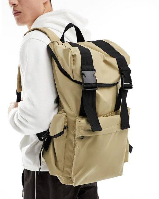 Asos Design large backpack bag with cargo pockets and black trim stone-