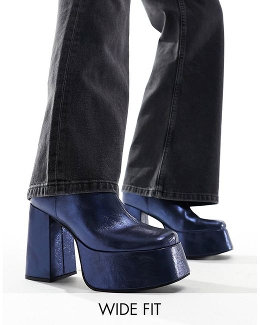 Asos Design high heeled platform boot shimmer finish