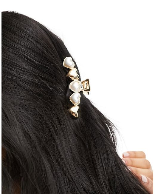 Asos Design hair clip claw with faux pearl heart design tone