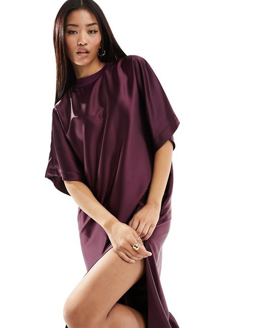 Asos Design satin oversized midi T-shirt dress oxblood-