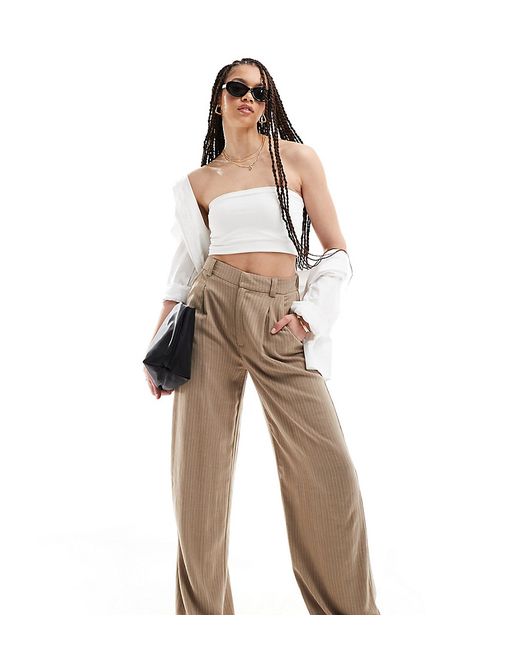Asos Design Tall wide leg dad pants with linen stone stripe-