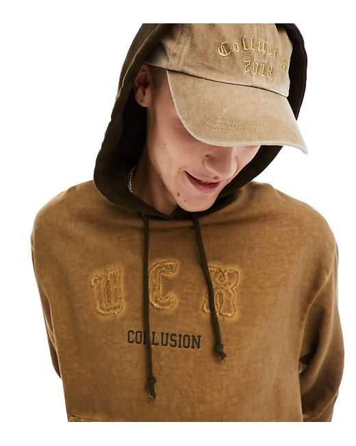 Collusion Oversized varsity embroidered hoodie tan wash-