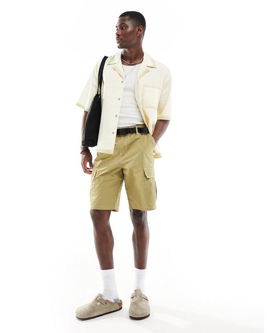 Asos Design skater longer length cargo shorts with elastic waist belt detail khaki-