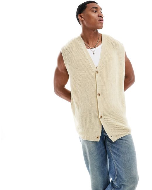 Asos Design oversized knit sleeveless ribbed cardigan stone-