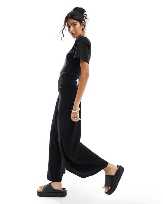 Asos Design ruched side jumpsuit with wide leg