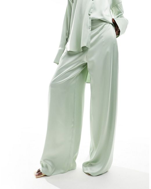Asos Design satin pajama wide leg pants sage part of a set