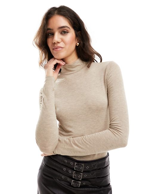 Mango soft touch high neck top taupe-