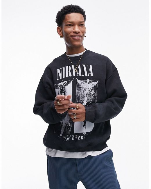 Topman oversized fit sweatshirt with Nirvana angel print washed