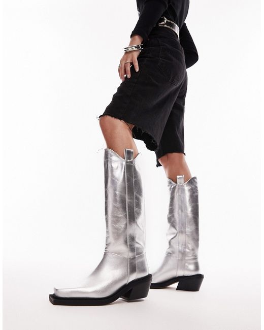TopShop Rose premium leather western knee high boots