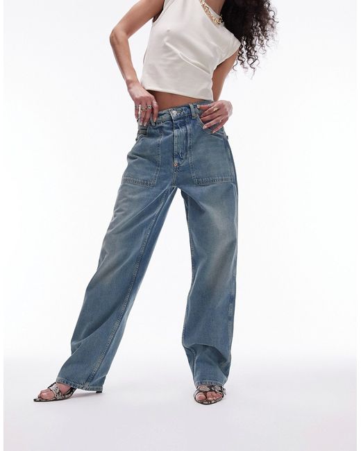 TopShop carpenter jeans dirty bleach-