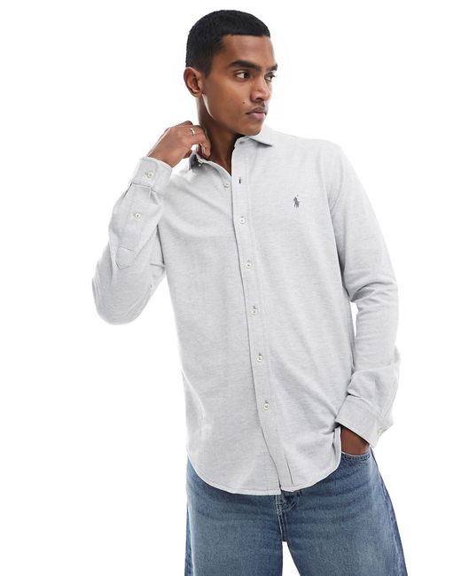 Polo Ralph Lauren icon logo herringbone print jersey shirt heather/white