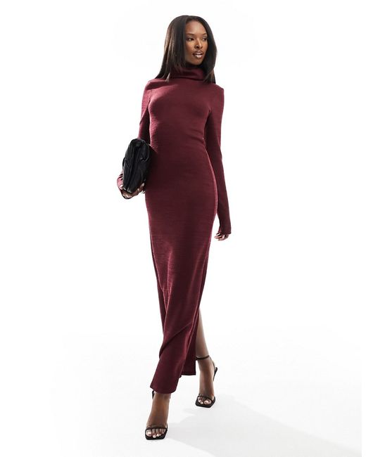 Asos Design premium ribbed roll neck midaxi dress burgundy-