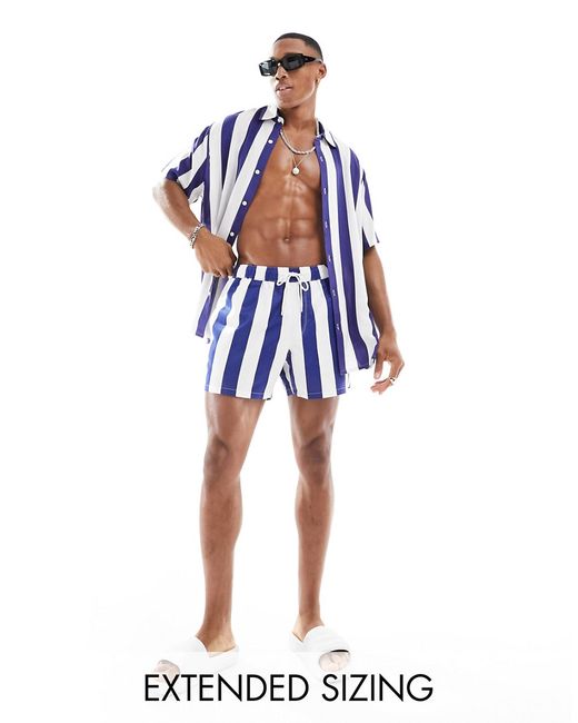 Asos Design swim shorts short length white and stripe