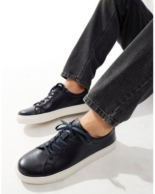 River Island leather sneakers navy-