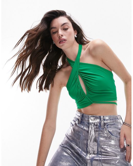TopShop ruched cut out halter top