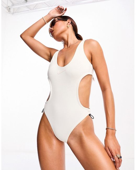 Nike Swimming Explore Wild cutout one piece swimsuit cream-