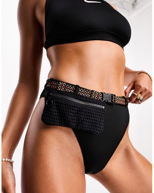 Nike Swimming Explore wild high waist mesh bikini bottoms with detachable belt bag