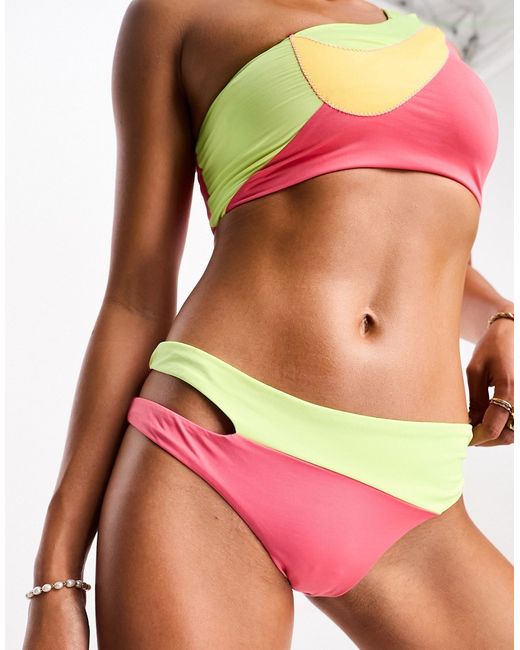 Nike Swimming Icon Swoosh Block cut out bikini bottoms pink and