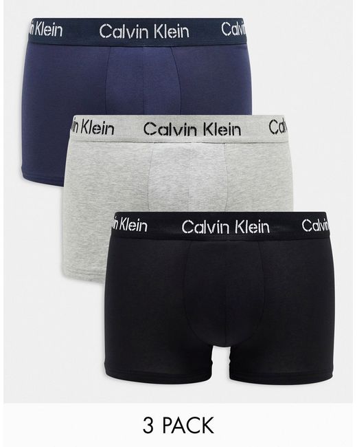 Calvin Klein 3-pack trunks blue black and gray-