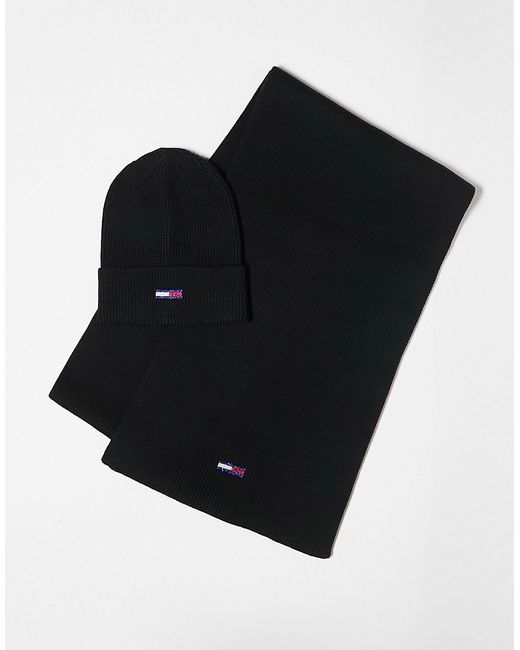 Tommy Jeans flag logo beanie and scarf set