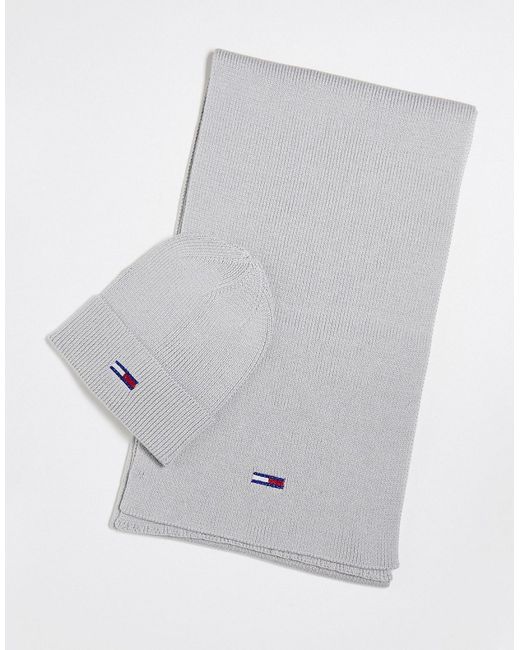 Tommy Jeans flag logo beanie and scarf set