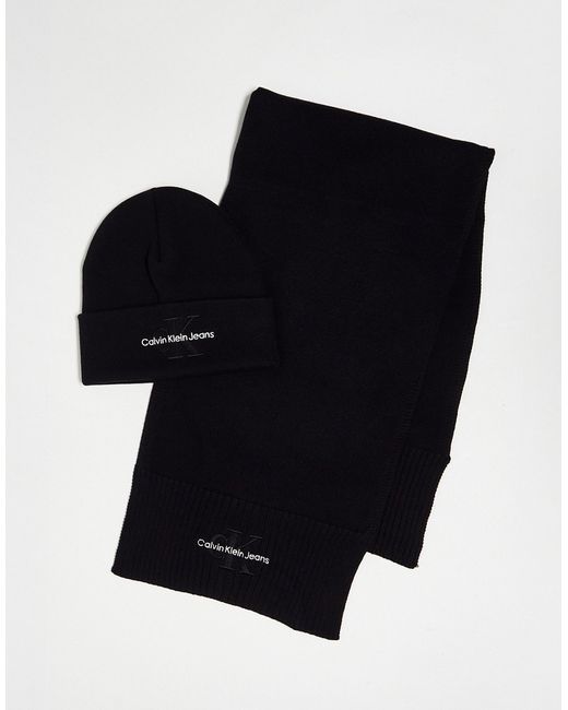 Calvin Klein Jeans monogram beanie and scarf set