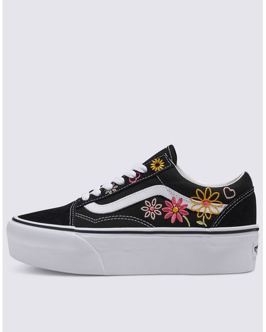 Vans Old Skool stackform sneakers with floral embroidery and white