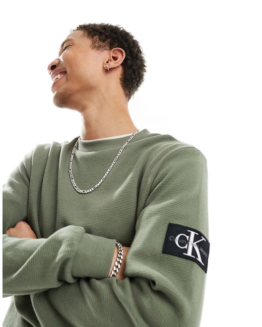 Calvin Klein Jeans badge logo waffle long sleeve T-shirt olive-
