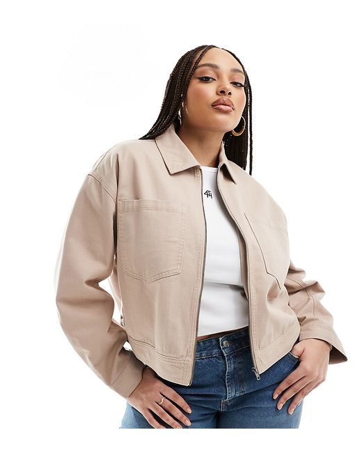 ASOS Curve DESIGN Curve cropped twill jacket dusty