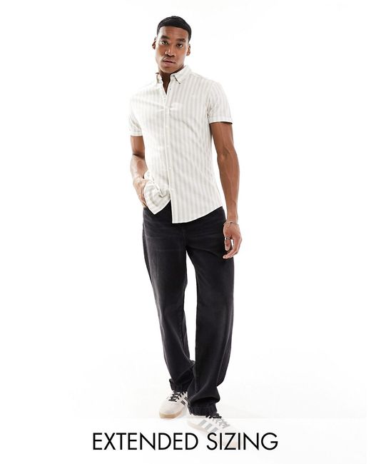 Asos Design stretch slim oxford striped shirt stone-