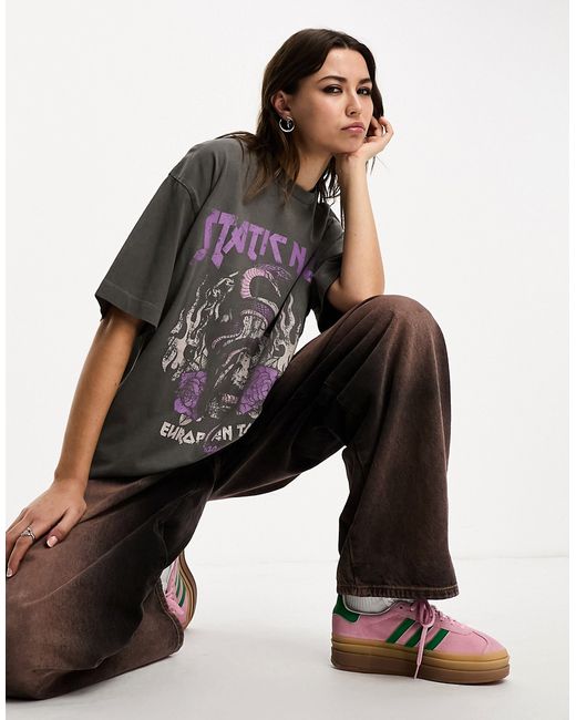 Asos Design boyfriend fit t-shirt with purple rock graphic washed