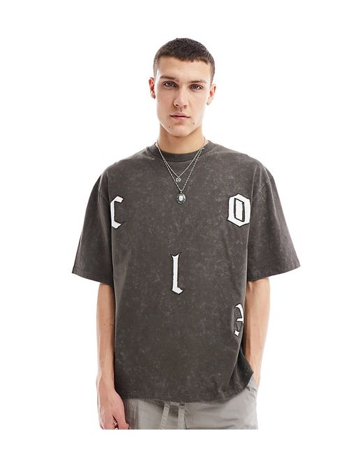 Collusion Skater fit T-shirt with embroidered logo washed charcoal-