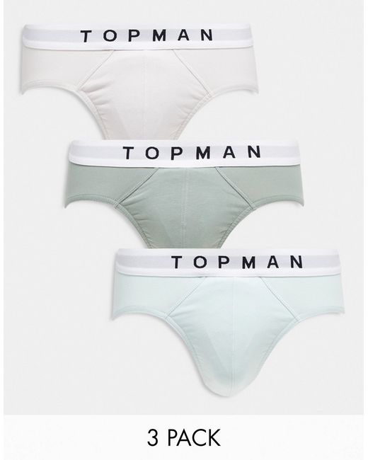 Topman 3 pack briefs gray blue and sage with white waistbands-