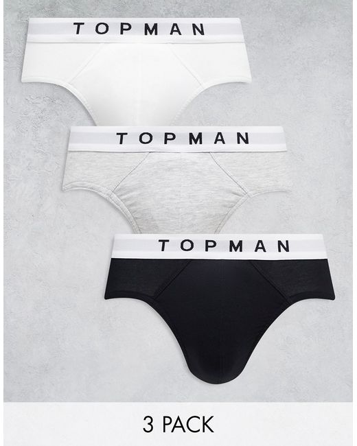 Topman 3 pack briefs black white and gray heather with waistbands-