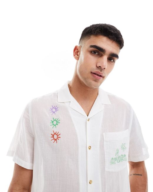 Asos Design relaxed camp collar textured shirt with embroidery-
