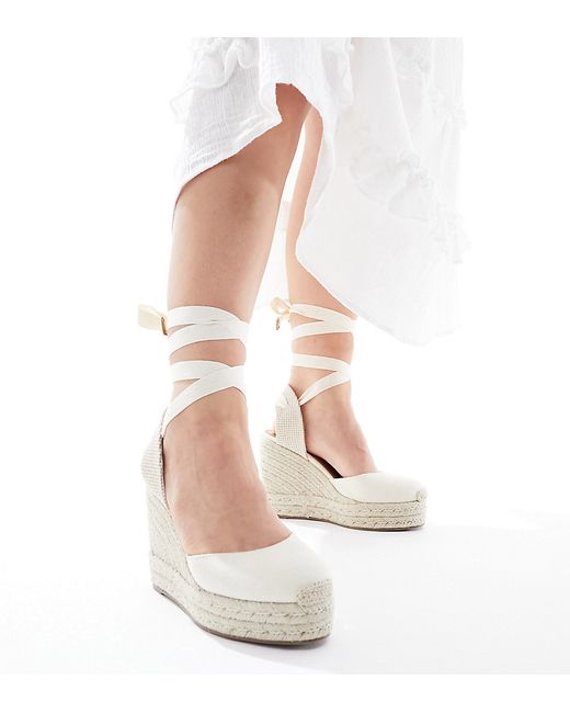 Asos Design Wide Fit Tyra closed toe wedges natural linen-