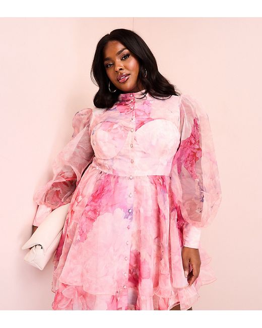 ASOS Luxe Curve organza swing dress with pussybow floral print-