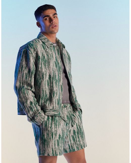Asos Design oversized jacquard printed harrington jacket part of a set