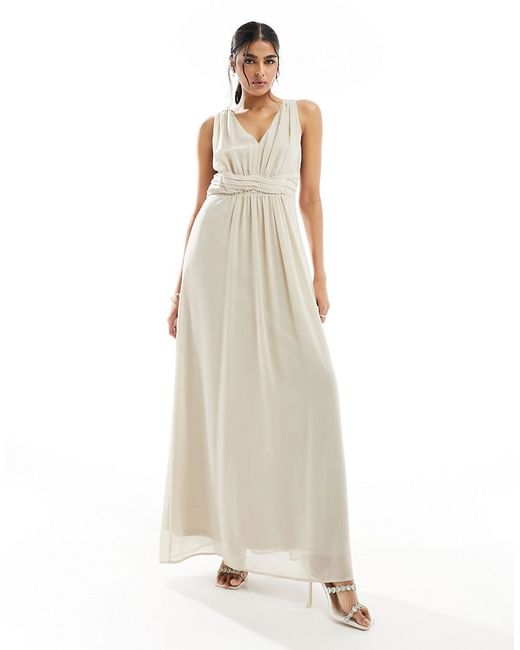 Vila Bridesmaid wrap waist detail maxi dress with pleat front stone-