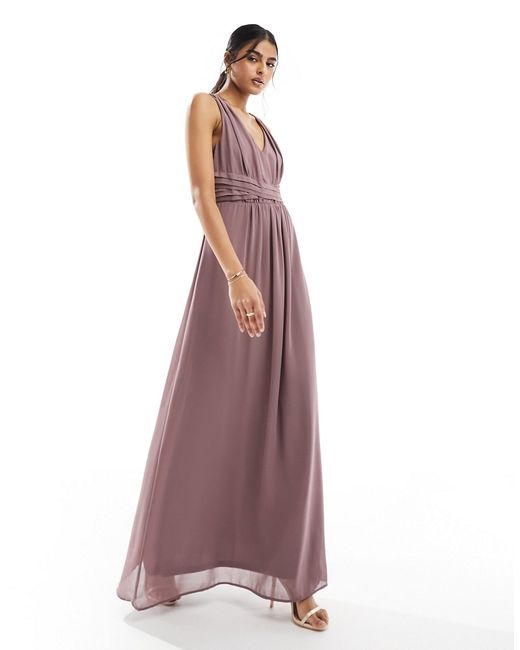 Vila Bridesmaid wrap waist detail maxi dress with pleat front taupe-