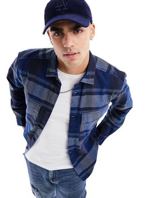 Only & Sons long sleeve chambray shirt washed check