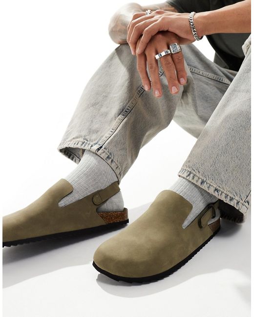 Asos Design mule clog sandals khaki with buckle-