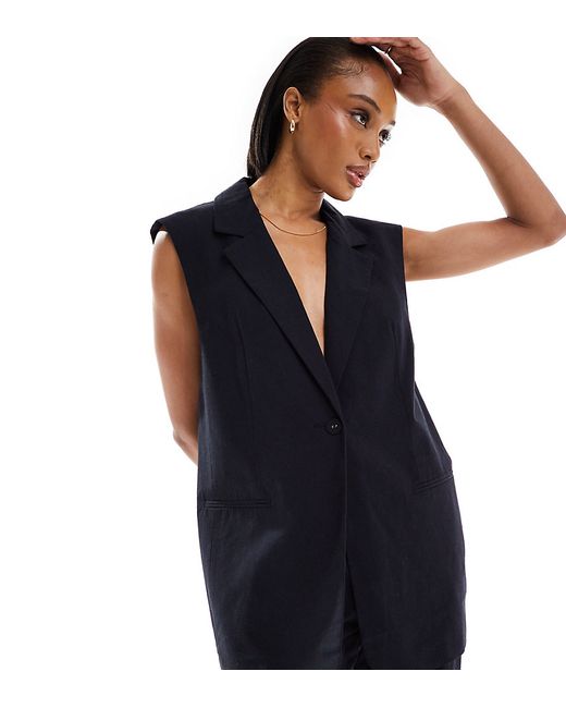 Asos Design Tall sleeveless tailored linen look blazer