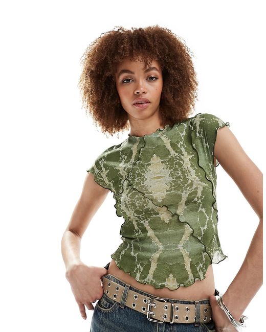 Collusion textured print cap sleeve top