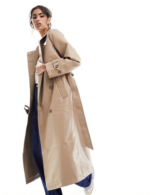 Vero Moda leather look belted trench coat stone-