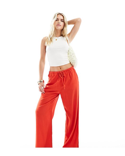 Asos Design Petite wide leg pull on pants with linen