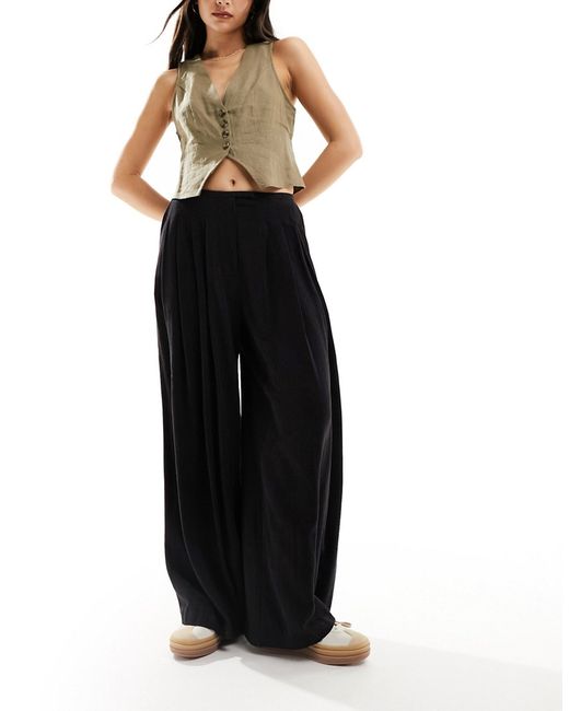 Asos Design pleated palazzo wide leg pants with linen