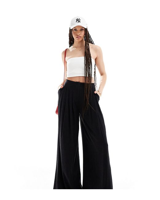 Asos Design Tall pleated palazzo wide leg pants with linen
