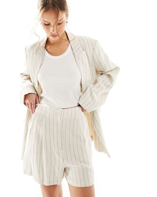Asos Design high rise seam detail linen mix shorts stripe-