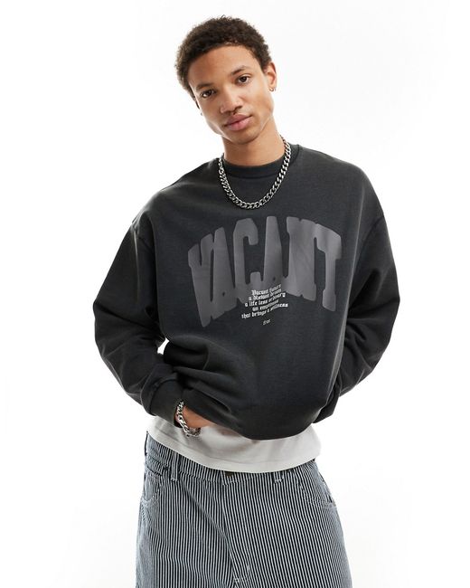 Asos Design oversized sweatshirt washed charcoal with front text print-
